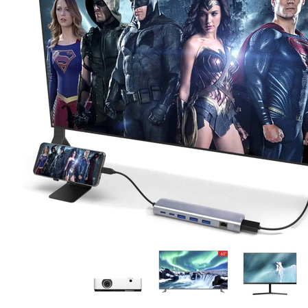 Adapter HUB USB-C HDMI 4k LAN RJ45 Gigabit PD 100W USB 3.0
