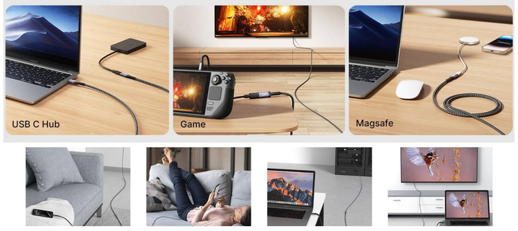 JSAUX Przedłużacz USB-C 3.2 100W 5A 10Gbps iPhone MacBook iPad Magsafe 4k 60Hz 2m