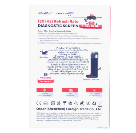 Wyświetlacz do Apple iPhone 16 Pro 120Hz z taśmą Light Sensor Diagnostic