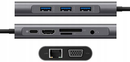 Adapter HUB USB-C LAN Gigabit RJ45 HDMI 4k Micro SD 3x USB 3.0 Power Delivery PD