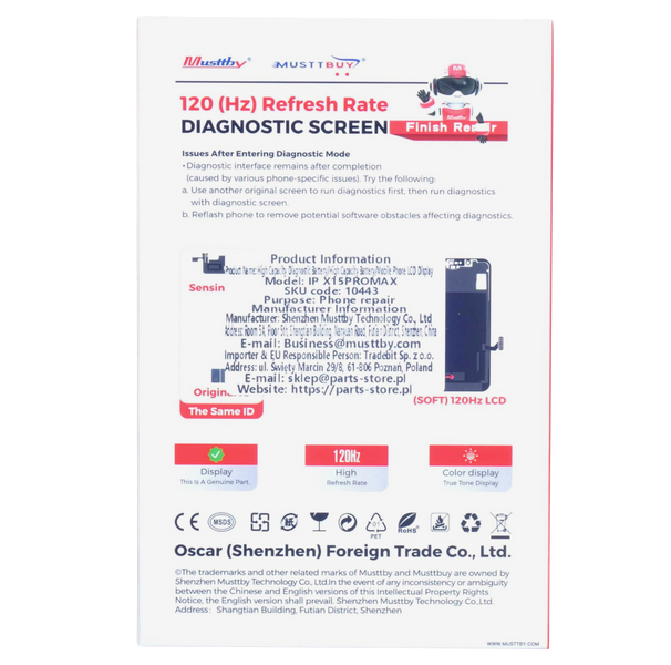 Wyświetlacz do iPhone 15 Pro Max 120Hz z taśmą Light Sensor Diagnostic