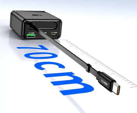 Wieloportowa Ładowarka Sieciowa GaN 100W z Wbudowanym Kablem USB-C USB-A