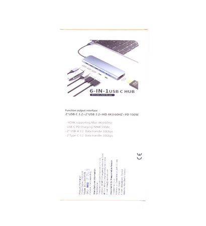 Stacja Dokująca HUB 6w1 2x USB-C + 2x USB 3.2 + HDMI 4K@60Hz + PD 100W