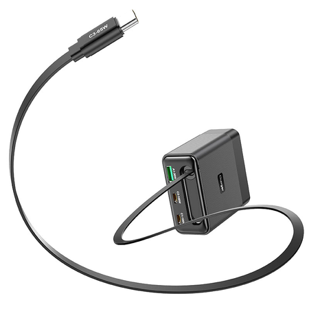Wieloportowa Ładowarka Sieciowa GaN 100W z Wbudowanym Kablem USB-C USB-A