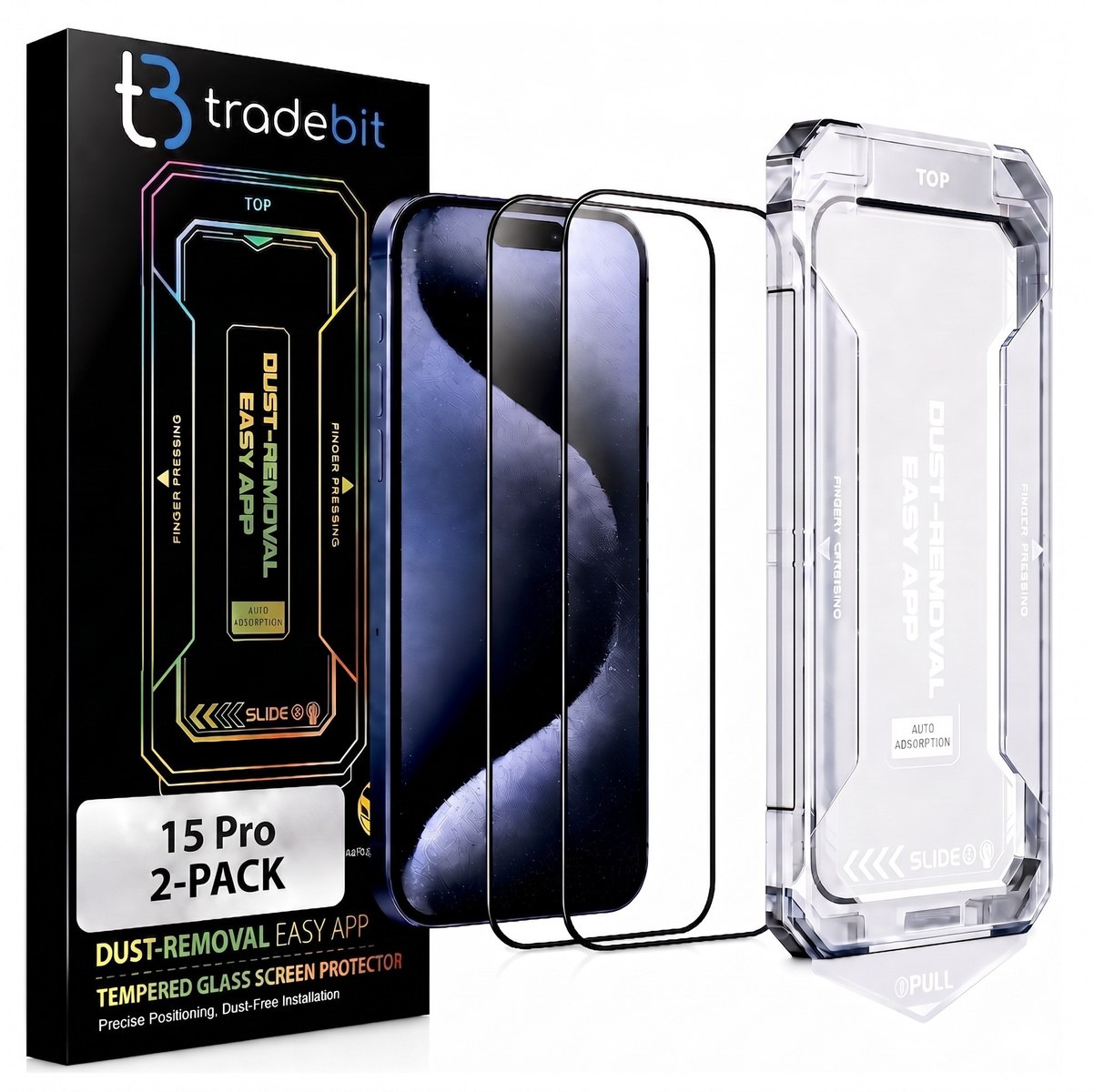 2x Szkło Ochronne 9H do iPhone 15 Pro Aplikator Łatwy Montaż Pełnoekranowe