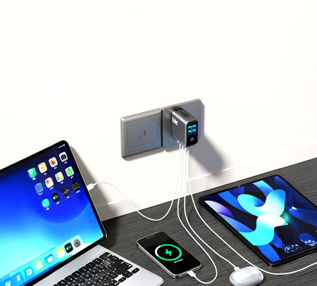 Ładowarka Stacja Ładowania Biurkowa GaN 148W USB-C USB-A Wyświetlacz LCD PD