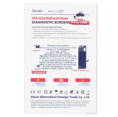 Wyświetlacz do iPhone 15 Pro Max 120Hz z taśmą Light Sensor Diagnostic