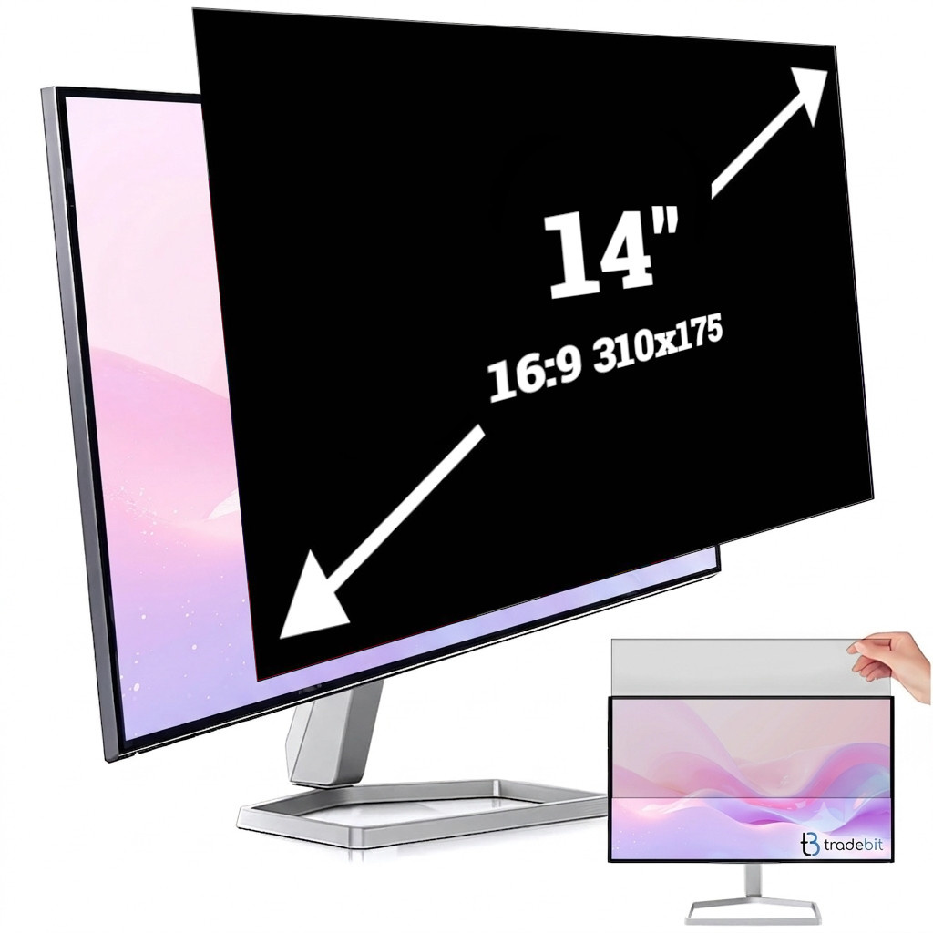 FILTR PRYWATYZUJĄCY na monitor ekran do laptopa 14" 16:9 310x175mm RODO