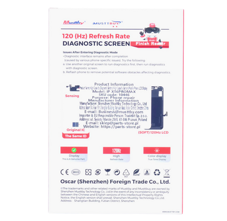 Wyświetlacz do iPhone 16 Pro Max 120Hz z taśmą Light Sensor Diagnostic