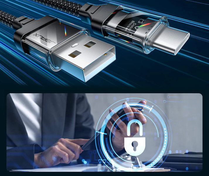 Przezroczysty bloker danych Data Blocker Kabel JSAUX USB-C do USB-A 2m