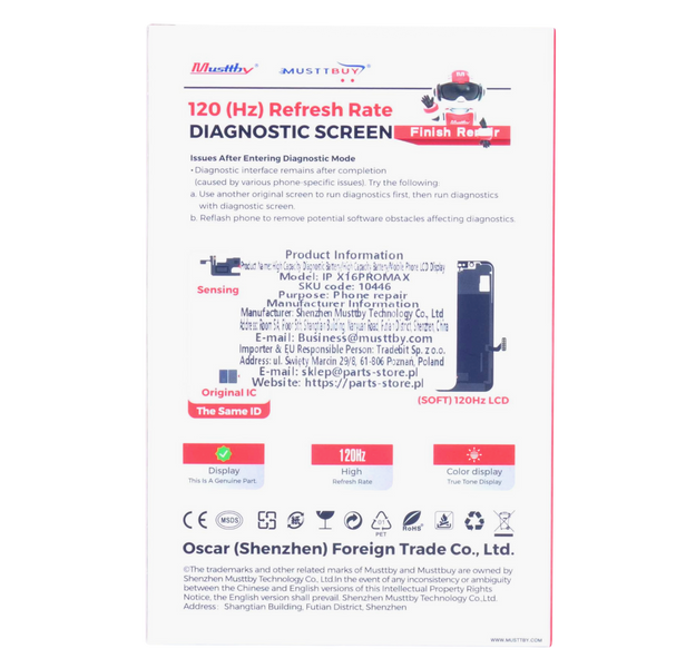 Wyświetlacz do iPhone 16 Pro Max 120Hz z taśmą Light Sensor Diagnostic