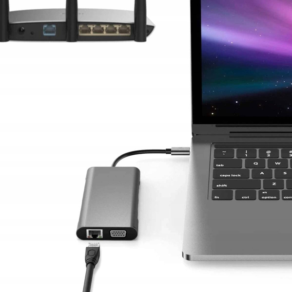 Adapter HUB USB-C LAN Gigabit RJ45 HDMI 4k Micro SD 3x USB 3.0 Power Delivery PD