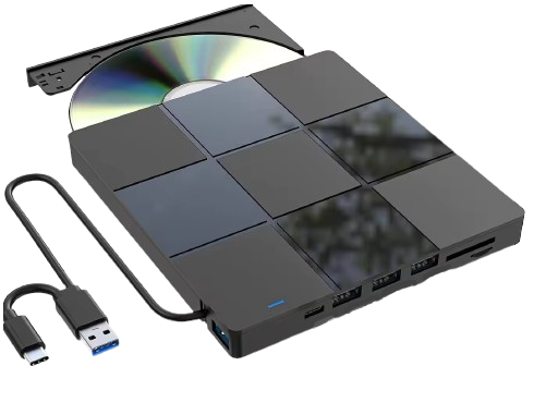 Zewnętrzny Napęd CD/DVD do laptopa/komputera 4xUSB 1xUSB-C SD/TF ...