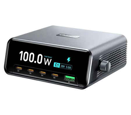 Inteligentna Stacja Ładowania 5w1 Biurkowa 100W GaN USB-C USB-A QC PD