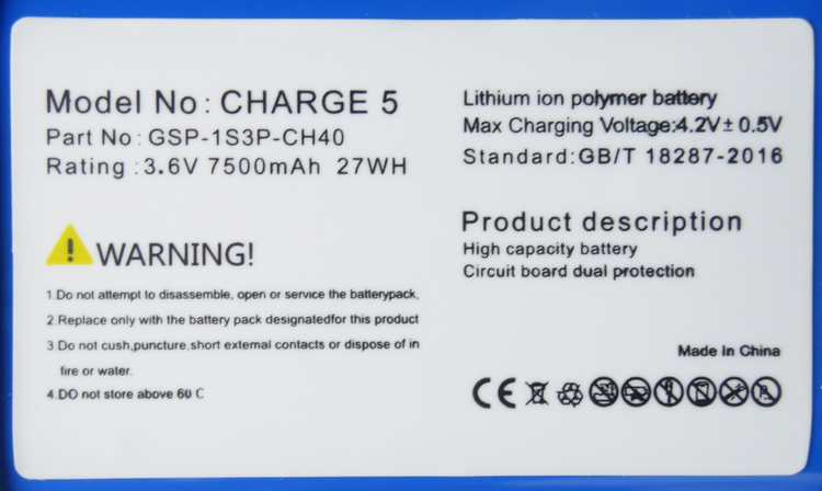 Bateria Akumulator do Głośnika JBL CHARGE 5 GSP-1S3P-CH40 7500mAh 3,6V