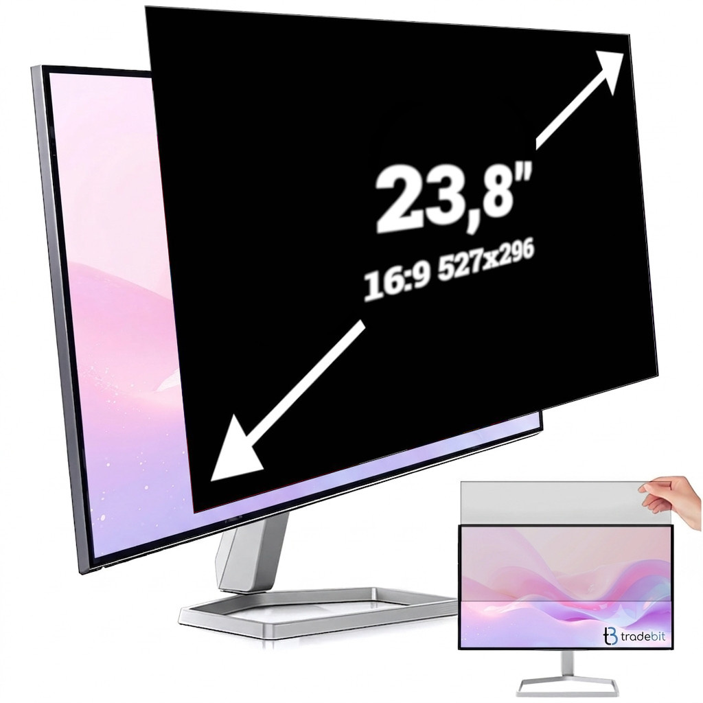 FILTR PRYWATYZUJĄCY na monitor ekran do laptopa 23,8" 16:9 527x296mm RODO