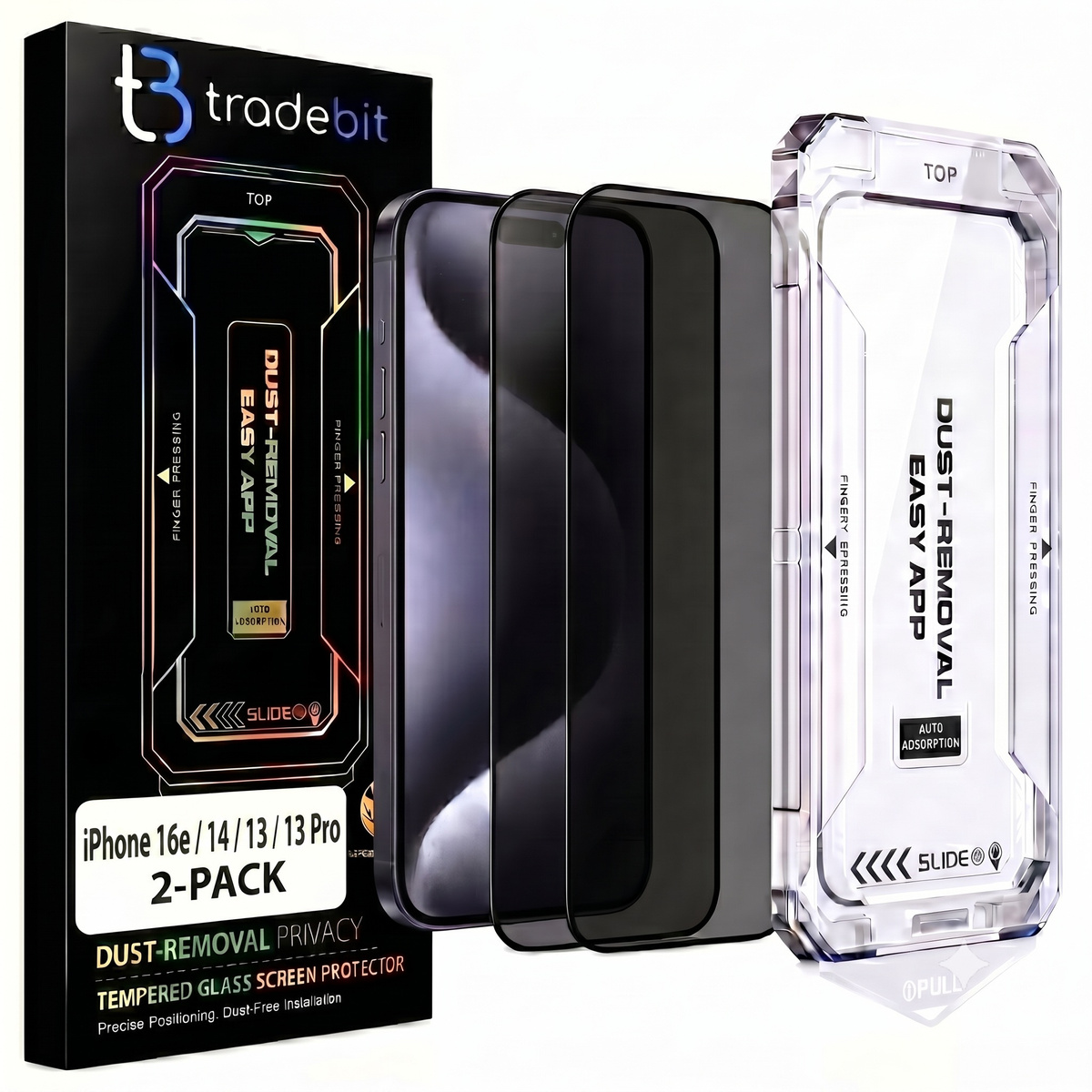 2x Szkło Prywatyzujące z aplikatorem do iPhone 16e / 14 / 13 / 13 Pro