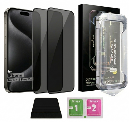 2x Szkło Prywatyzujące 9H z aplikatorem do iPhone 16e / 14 / 13 / 13 Pro