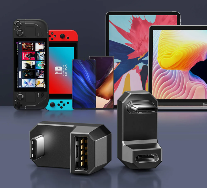 JSAUX 2x Przejściówka 180° USB-C męska do USB-C żeńskiej + USB-C do USB-A