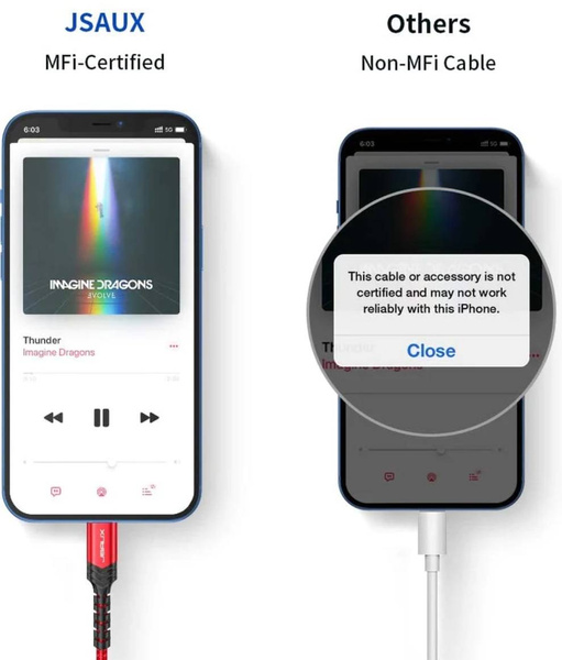 JSAUX CL0064 kabel audio Jack 3,5mm do Lightning AUX iPhone iPad MFI 1.8m