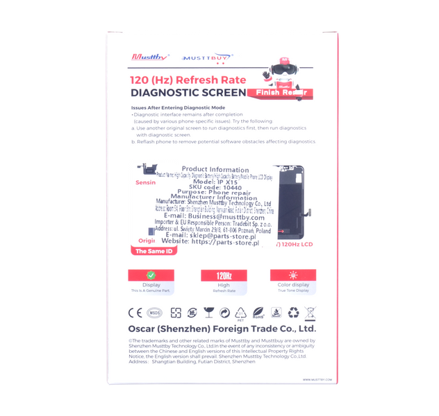 Wyświetlacz do Apple iPhone 15 z taśmą Proximity Light Sensor Diagnostic