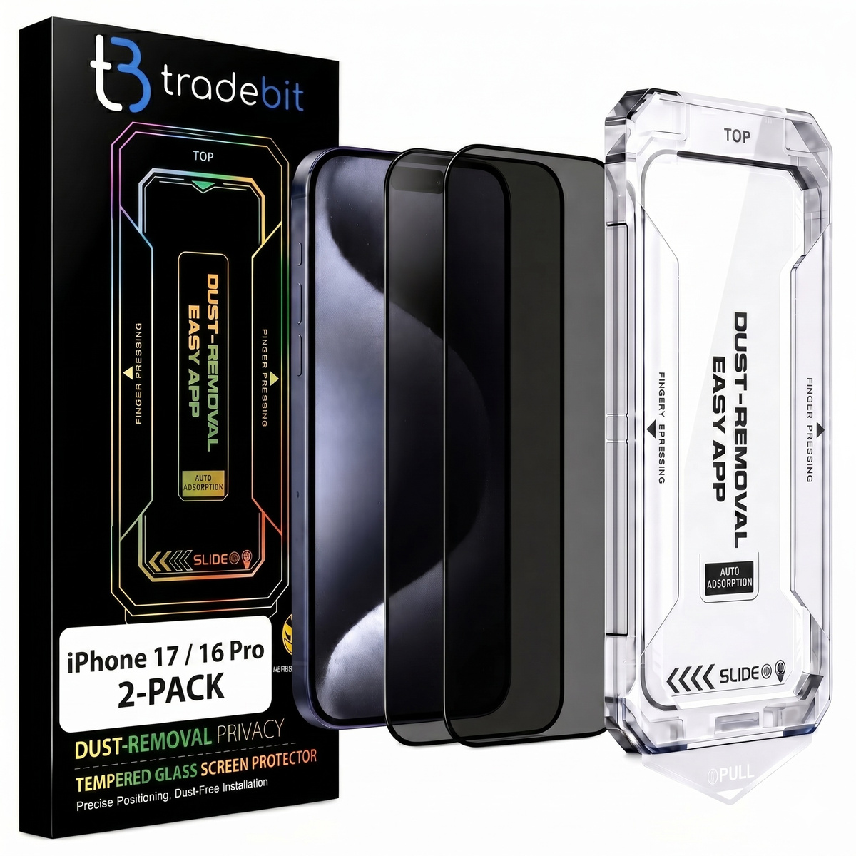 2x Szkło hartowane Prywatyzujące z aplikatorem do iPhone 17 / 16 Pro Szybka