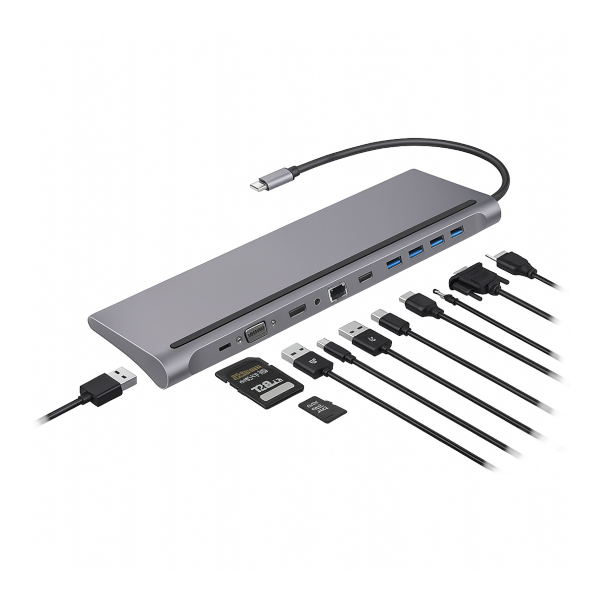 HUB USB-C HDMI 4k VGA LAN RJ45 4x USB SD Card Jack 3,5mm Power Delivery 87W