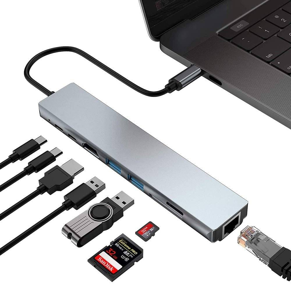 Adapter przejściówka HUB USB-C HDMI 4k LAN RJ45 USB 3.0 FT/SD PD