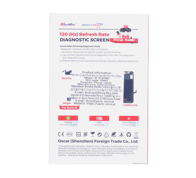 Wyświetlacz do Apple iPhone 15 Pro 120Hz z taśmą Light Sensor Diagnostic