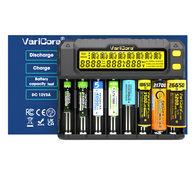Ładowarka VariCore VCP8 do baterii akumulatorów AA AAA 18650 21700 26700