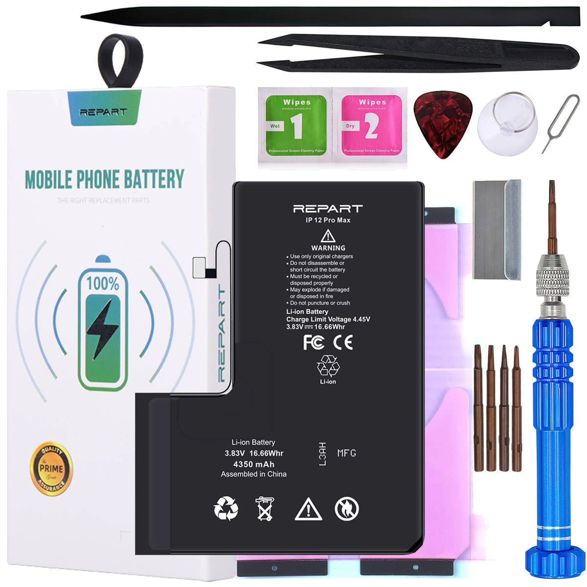 ZESTAW Bateria do Apple iPhone 12 Pro MAX REPART 4350mAh większa pojemność + narzędzia + uszczelka pod ekran
