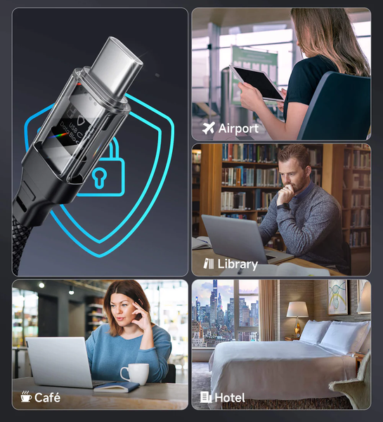 Przezroczysty bloker danych Data Blocker Kabel JSAUX USB-C do USB-A 2m