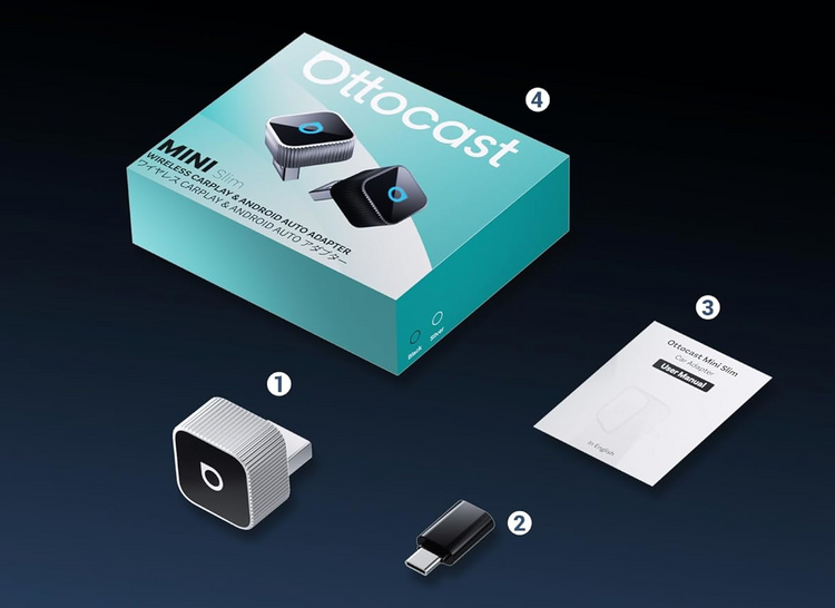 Bezprzewodowy Adapter Ottocast Mini Cube CarPlay / Android Auto Srebrny