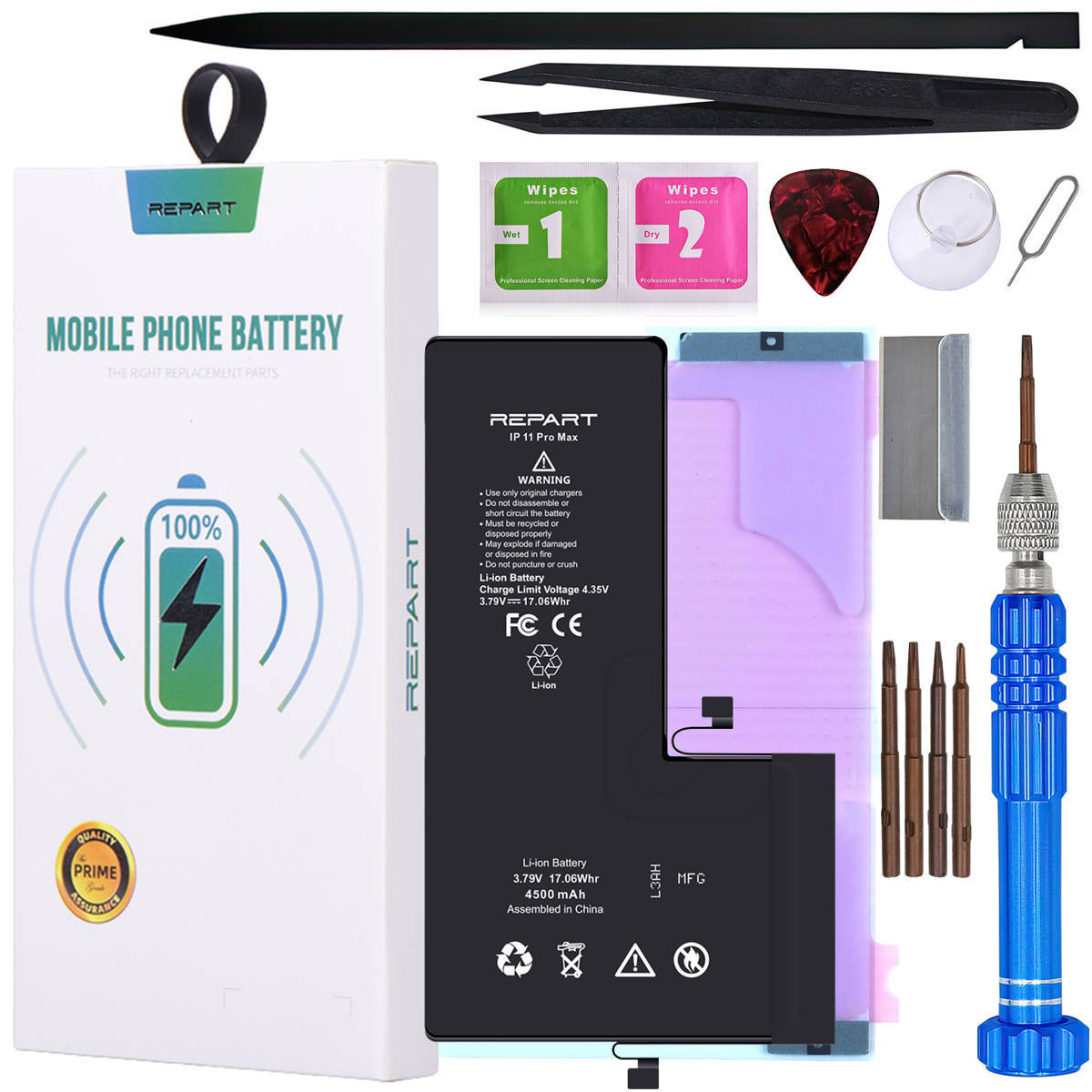 ZESTAW Bateria do Apple iPhone 11 Pro Max REPART 4500mAh większa pojemność + narzędzia + uszczelka pod ekran