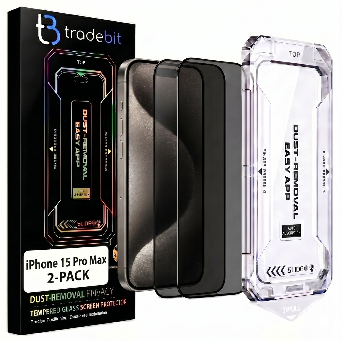 2x Szkło hartowane Prywatyzujące z aplikatorem do iPhone 15 Pro Max Szybka
