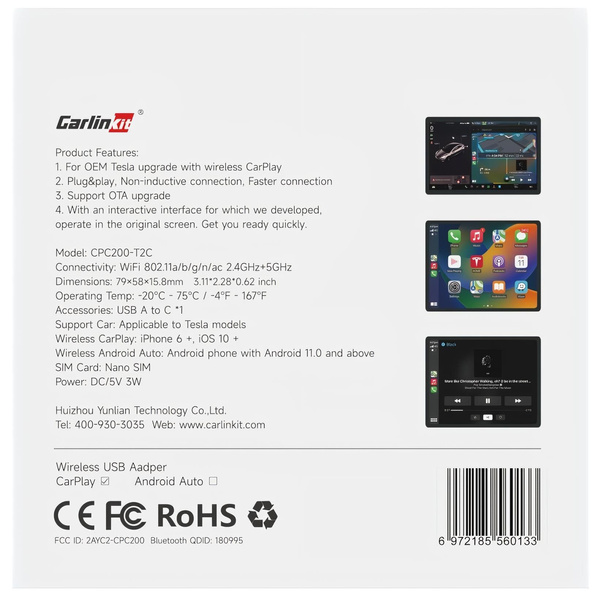 Adapter bezprzewodowy Carlinkit CPC200-T2C CarPlay dla TESLA Model Y S 3 X