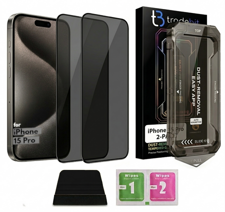 2x Szkło Prywatyzujące 9H z aplikatorem do iPhone 15 Pro Pełnoekranowe