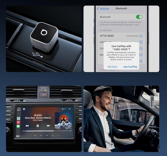 Bezprzewodowy Adapter Ottocast Mini Cube CarPlay / Android Auto Srebrny
