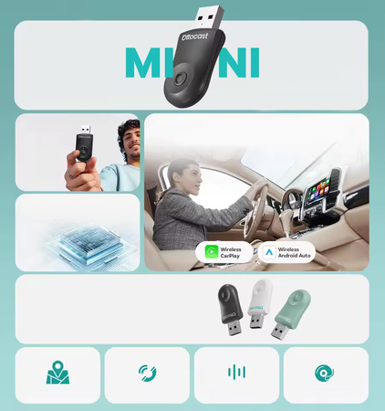 Bezprzewodowy Adapter Ottocast Mini 2w1 CarPlay / Android Auto CA505-T