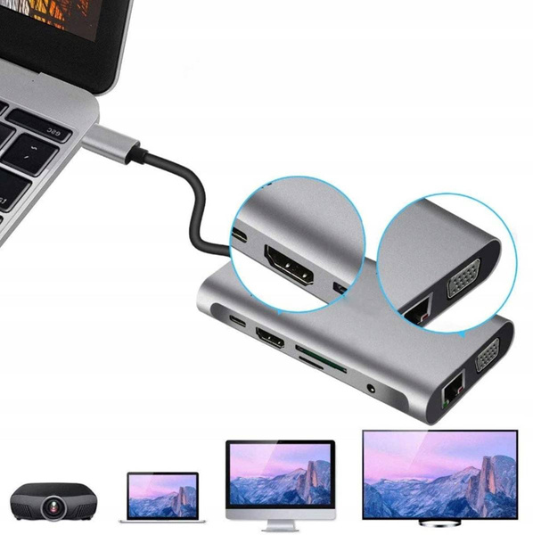 Adapter HUB USB-C LAN Gigabit RJ45 HDMI 4k Micro SD 3x USB 3.0 Power Delivery PD