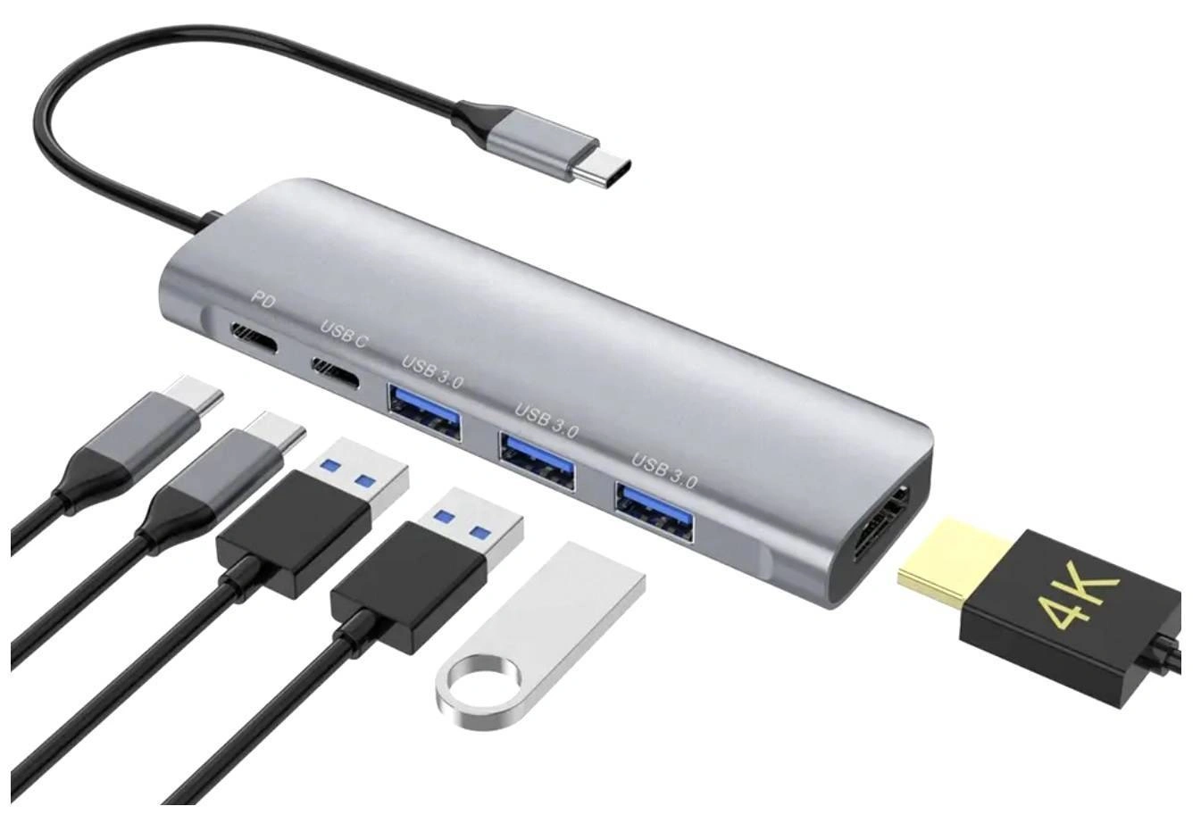HUB USB-C HDMI 4k USB 3.0 Gen 1 PD Power Delivery 100W
