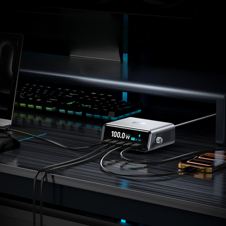 Inteligentna Stacja Ładowania 5w1 Biurkowa 100W GaN USB-C USB-A QC PD