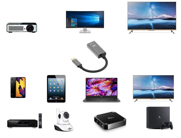 Kabel Złącze USB-C DisplayPort 1.4 8K 60Hz 4K 144Hz MAC ThunderBolt 3/4