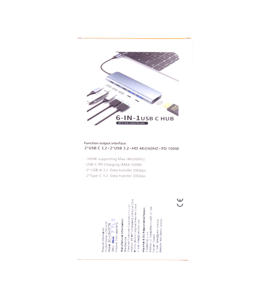 Stacja Dokująca HUB 6w1 2x USB-C + 2x USB 3.2 + HDMI 4K@60Hz + PD 100W