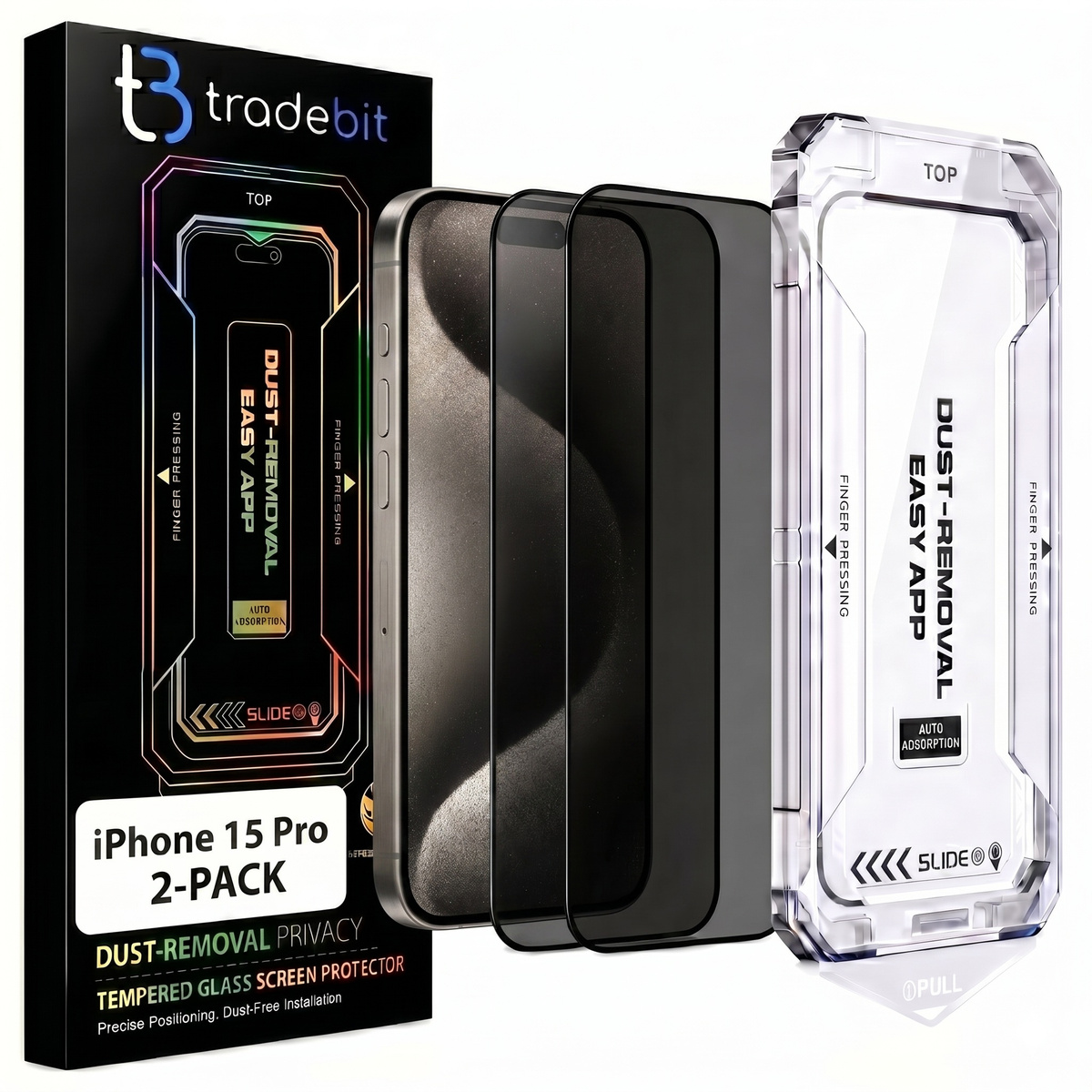 2x Szkło hartowane Prywatyzujące z aplikatorem do iPhone 15 Pro Szybka