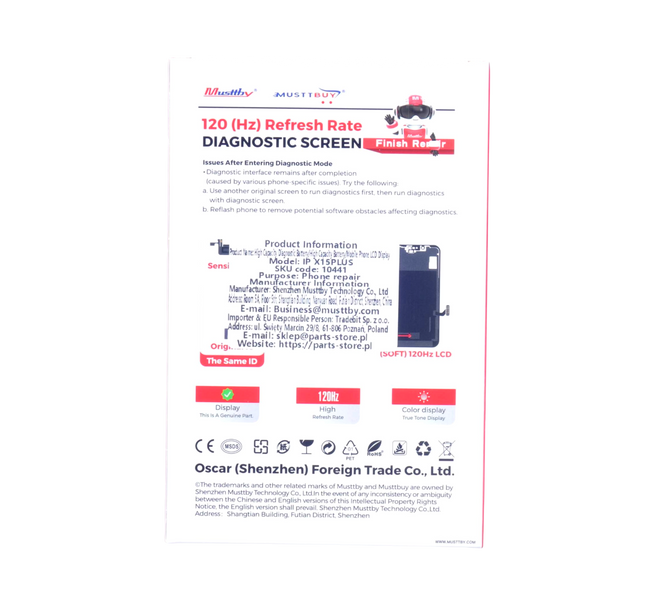 Wyświetlacz do Apple iPhone 15 Plus z taśmą Proximity Sensor Diagnostic