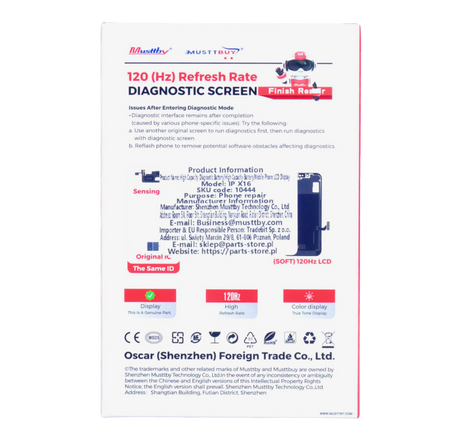 Wyświetlacz do Apple iPhone 16 120Hz z taśmą Proximity Sensor Diagnostic