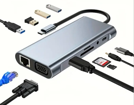 Adapter Przejściówka HUB 11w1 USB-C HDMI 4k Power Delivery USB LAN Gigabit