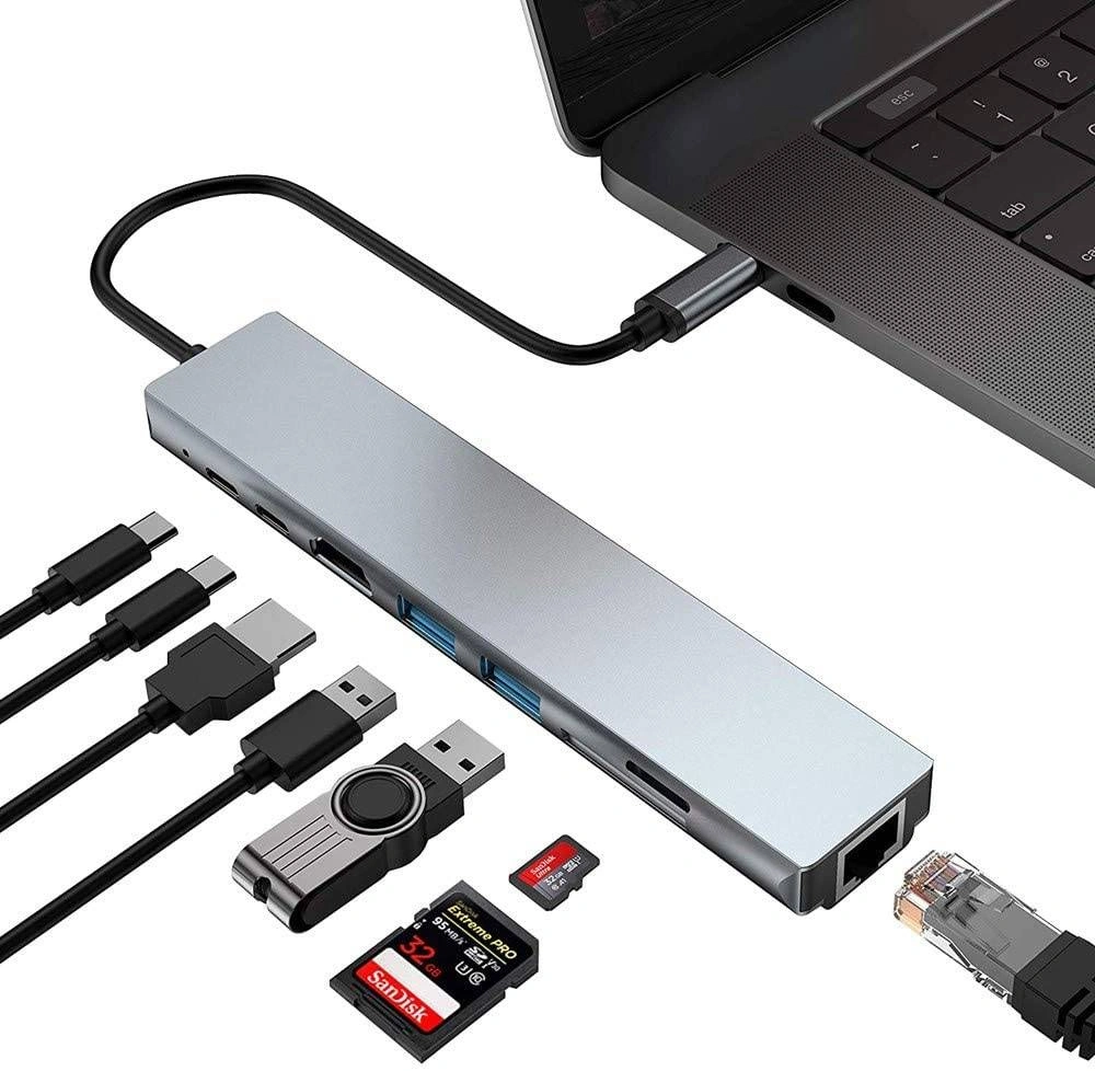 Adapter przejściówka HUB USB-C HDMI 4k LAN RJ45 USB 3.0 FT/SD PD