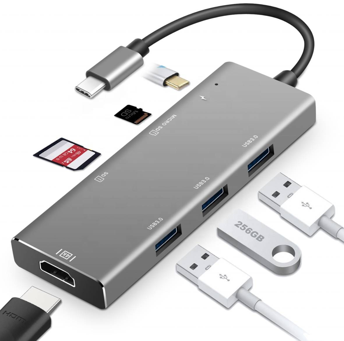 Adapter przejściówka HUB USB-C HDMI 4k USB 3.0 FT/SD PD